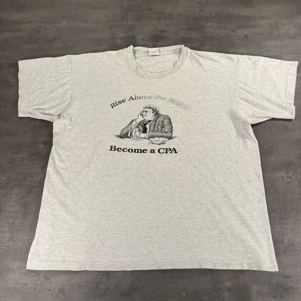 Vintage 90s CPA Accountant T-Shirt Mens XL Gray Graphic Humor USA Finance Tech